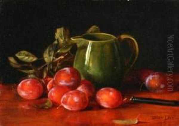 Still Life Of Plums And A Pitcher Oil Painting by Adam Lehr