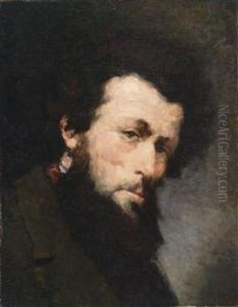 Male Head Oil Painting by Wilhelm Leibl