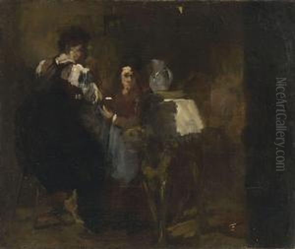 Junge Frau Mit Madchen Und Dogge In Einer Kuche Oil Painting by Wilhelm Leibl