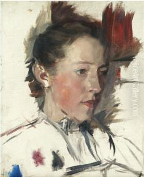 Bauernmadchen (farm Girl) Oil Painting by Wilhelm Leibl