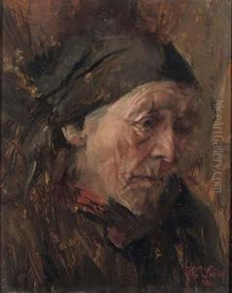 Portrait Of An Old Lady Oil Painting by Wilhelm Leibl