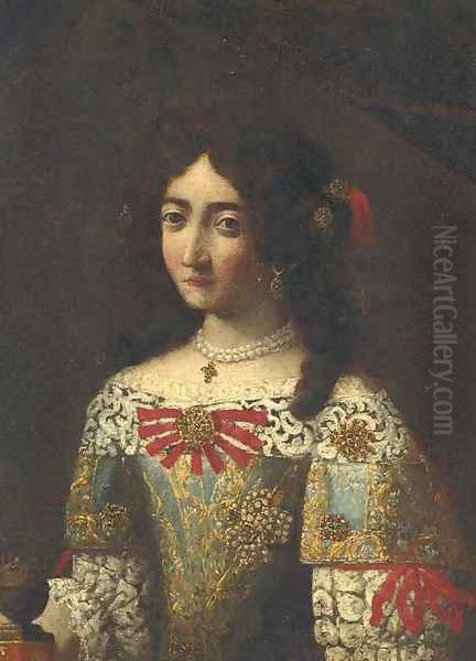 Portrait of a lady, in an embroidered dress a fragment Oil Painting by Pier Francesco Cittadini