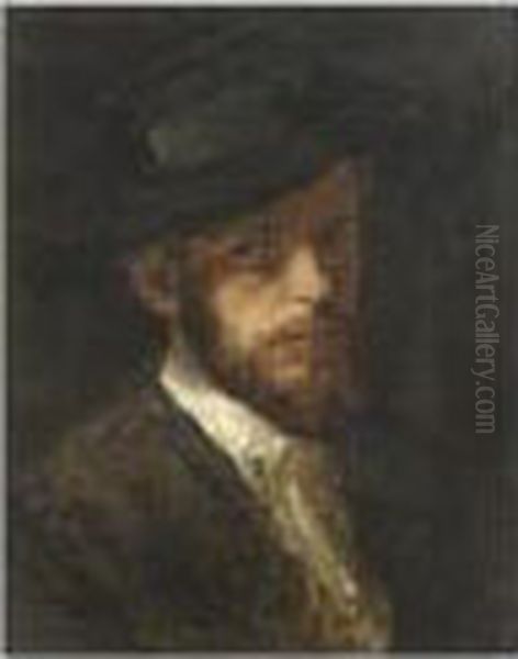 A Self Portrait Oil Painting by Wilhelm Leibl