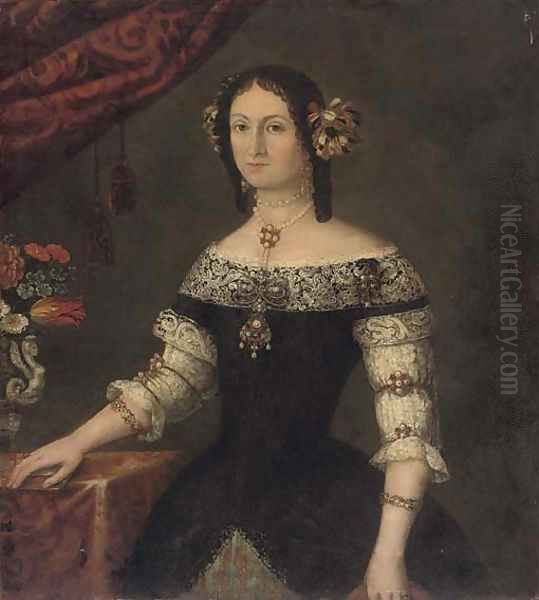 Portrait of a lady, three-quarter-length, her right hand resting on a book Oil Painting by Pier Francesco Cittadini