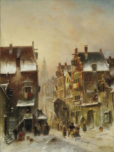 Daily Activities On A Winter's Day Oil Painting by Charles Henri Leickert