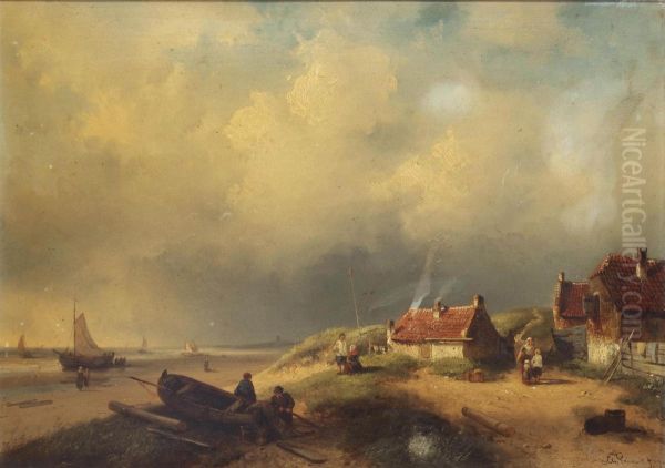 A Dune Landscape With Fisherfolk Oil Painting by Charles Henri Leickert