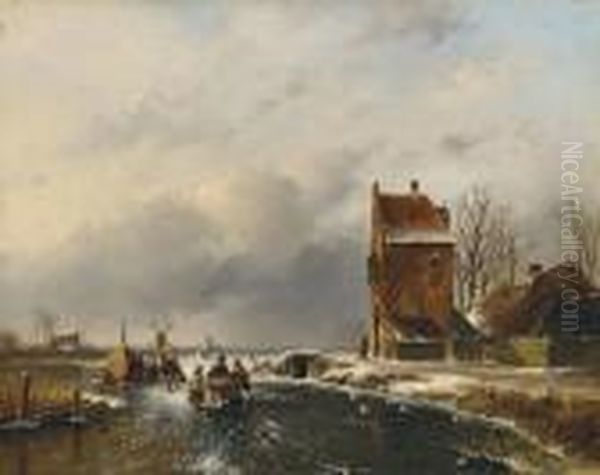 Hollandischewinterlandschaft Oil Painting by Charles Henri Leickert