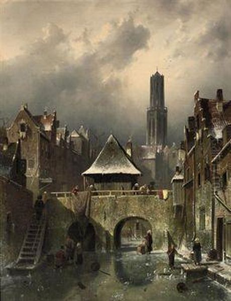 A Capriccio View Of The Dom Tower, Utrecht Oil Painting by Charles Henri Leickert