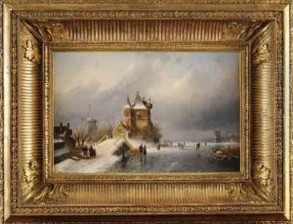 Paysage D'hiver Oil Painting by Charles Henri Leickert