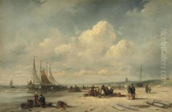 A Sunny Day At The Beach Oil Painting by Charles Henri Leickert