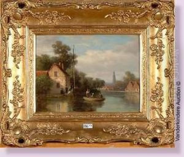 Scene Fluviale Animee Oil Painting by Charles Henri Leickert