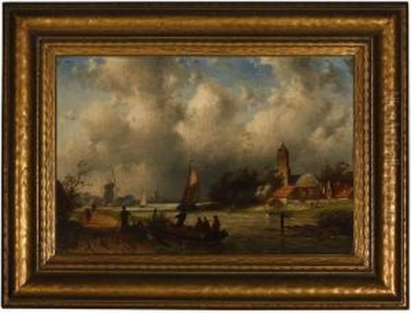 Dutch Scene Oil Painting by Charles Henri Leickert