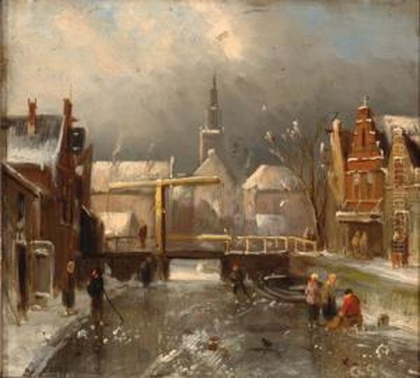 View Of Alkmaar Inwinter Oil Painting by Charles Henri Leickert