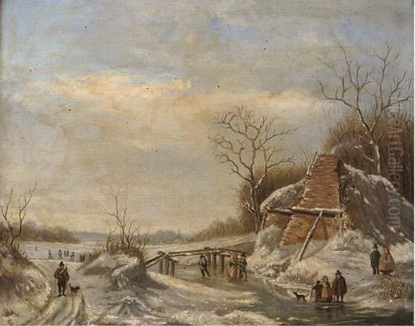 The Frozen Canal Oil Painting by Charles Henri Leickert