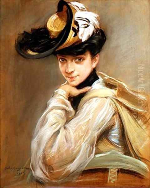 Portrait of Madame Cayron the artists wife Oil Painting by Jules Cayron