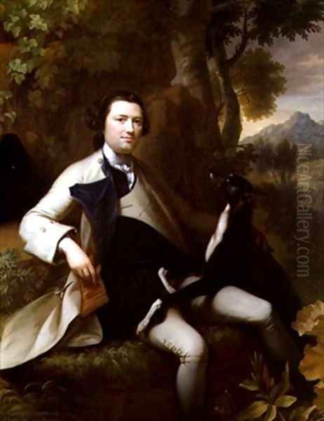 Francis Popham seated in a Wooded Landscape with his Greyhound Oil Painting by Mason Chamberlain