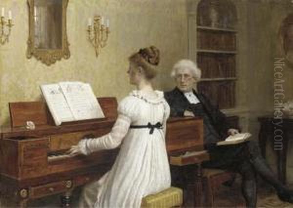 The Piano Lesson Oil Painting by Edmund Blair Blair Leighton