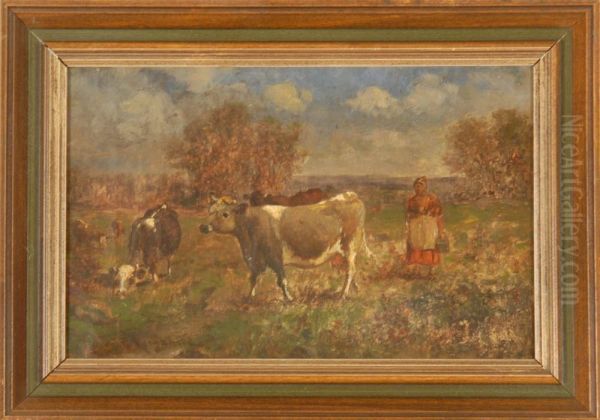 Pasture Scene With Cows. Signed Lower Left Scott Leighton