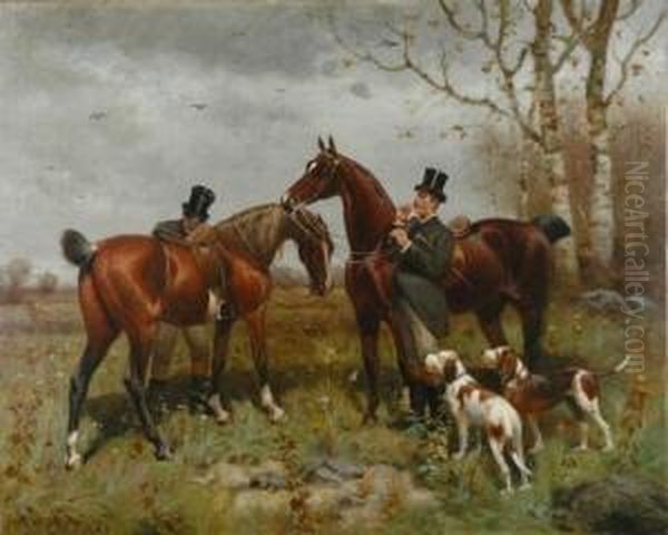 Hunters In A Landscape Oil Painting by Scott Leighton