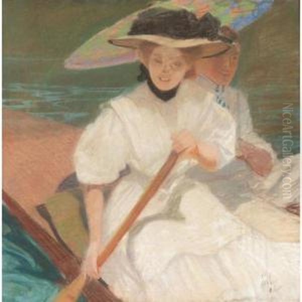 Punting On The River Oil Painting by Frederick William Leist