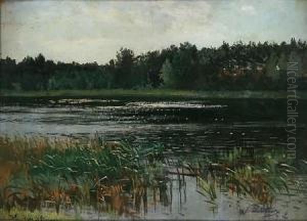 Untitled (lake Scene) Oil Painting by Walter Leistikow