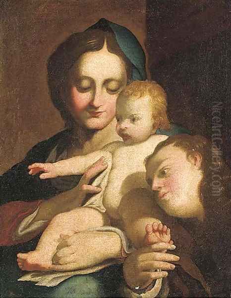 The Madonna and Child with the Infant Saint John the Baptist Oil Painting by Antonio Allegri, Called Correggio