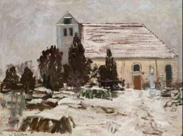 Kirche In Winterlandschaft. Oil Painting by Walter Leistikow