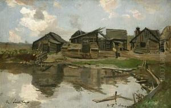 Holzbracken-siedlung Am Teich Oil Painting by Walter Leistikow