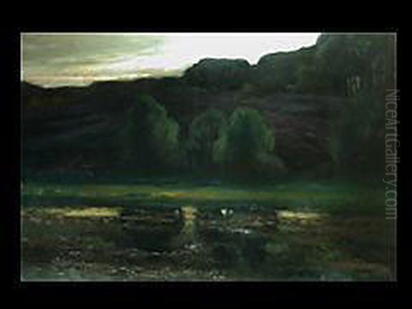 Bewaldete Teichlandschaft Oil Painting by Walter Leistikow