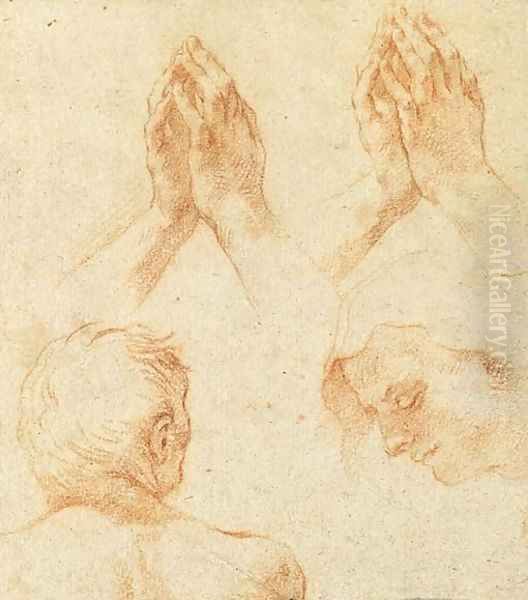 The Head Of A Man Seen From Behind, Praying Hands And The Head Of The Virgin Oil Painting by Brtolomeo Cesi