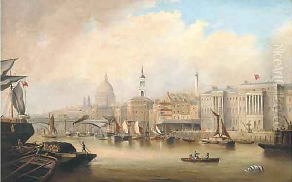 View down the Thames, with Blackfriars and St. Paul's Cathedral beyond Oil Painting by George Chambers