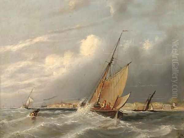 A fishing vessel heading out to sea Oil Painting by George Chambers