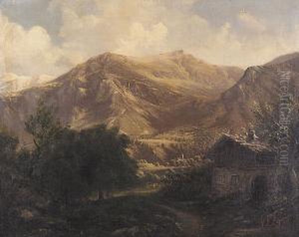 Mountain View Oil Painting by Adolphe Frederic Lejeune