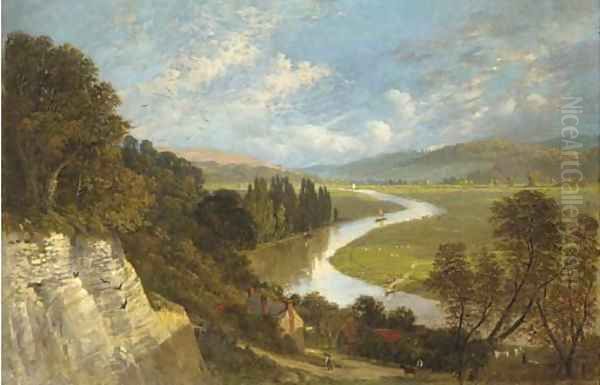 A sunlit river valley Oil Painting by George Vicat Cole