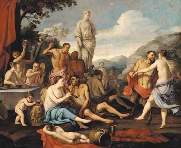 A bacchanal Oil Painting by Giulio Carpioni