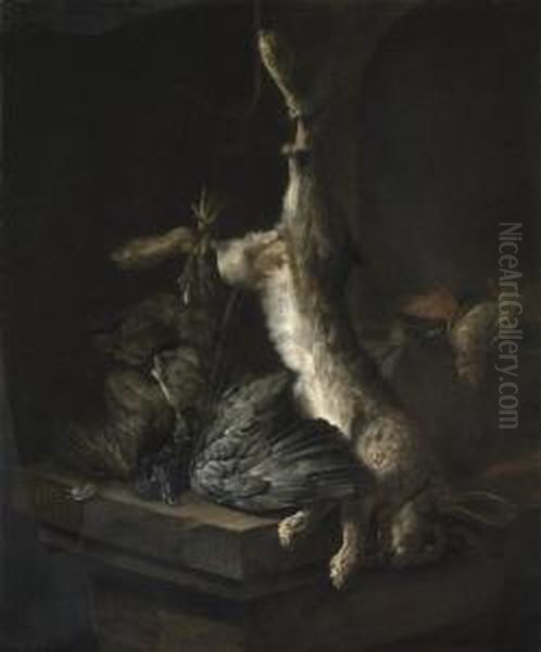 A Hare Suspended From A Nail Oil Painting by Cornelis van Lelienbergh