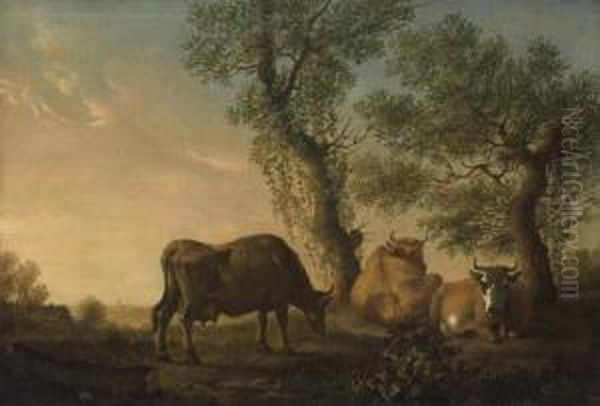 Cows At Pasture. Oil Painting by Cornelis van Lelienbergh