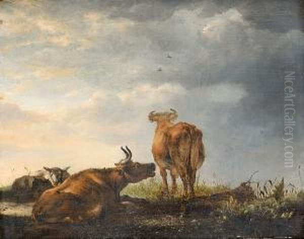 Sheep And Cattle Grazing In A Landscape Oil Painting by Cornelis van Lelienbergh