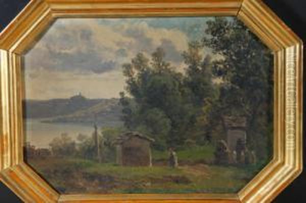 Veduta Di Pella Lago D'orta Oil Painting by Giovan Battista Lelli