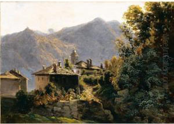 Lago D'orta, Boleto Con La Madonna Del Sasso Oil Painting by Giovan Battista Lelli