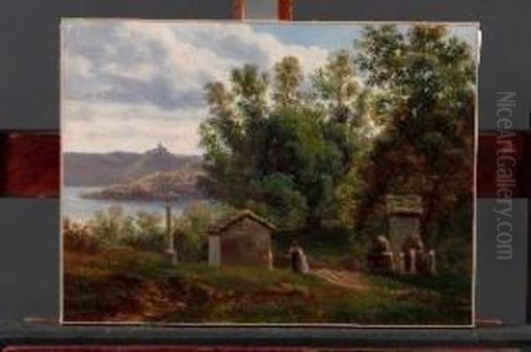 Paese Nei Dintorni Del Lago D'orta - 1881 Oil Painting by Giovan Battista Lelli