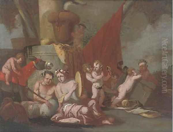 A Bacchanal 2 Oil Painting by Giulio Carpioni