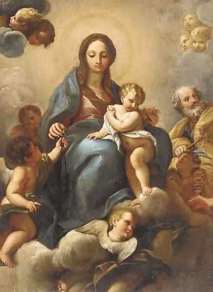 The Holy Family in Glory with putti Oil Painting by Giuseppe Chiari