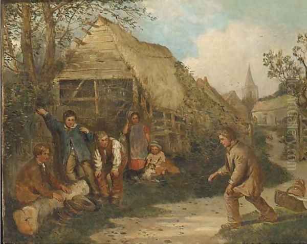 A game of egg cap Oil Painting by James William Cole