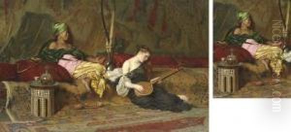 A Musical Interlude Oil Painting by Alexandre Louis Leloir