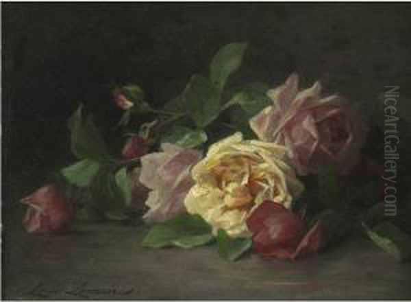 Still Life With Roses Oil Painting by Louis Marie Lemaire