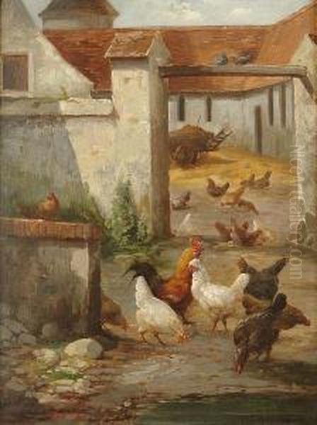 Farmyard Scene Oil Painting by Louis Marie Lemaire