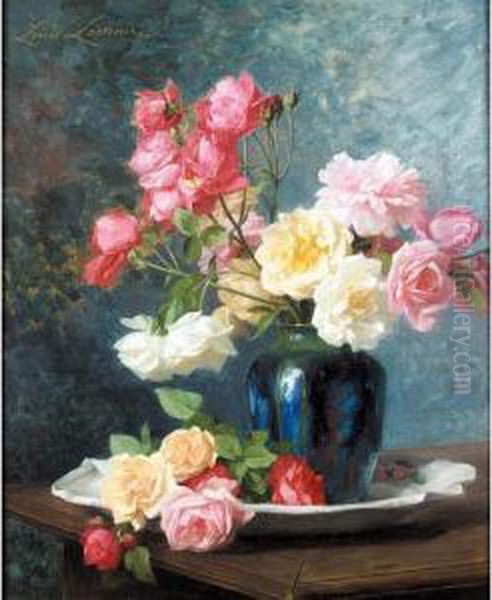 Still Life Of Roses Oil Painting by Louis Marie Lemaire