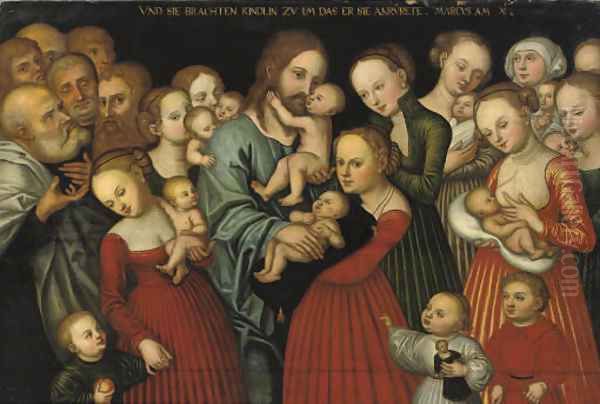 'Christ suffering the Children to come unto Him' Oil Painting by Lucas The Younger Cranach