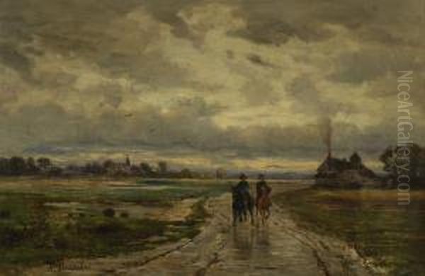 Zwei Reiter Auf Der
 Landstrase. Oil Painting by Lemaitre Nathanael